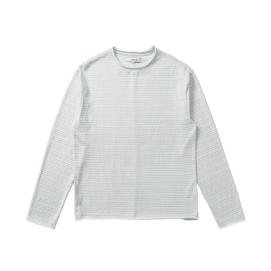 Unisex Fine Striped Long Sleeve Shirt made of Cotton Blend with Round Neck Mune Fashion