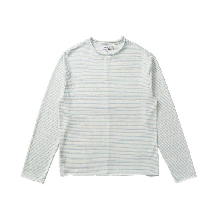 Unisex Fine Striped Long Sleeve Shirt made of Cotton Blend with Round Neck Mune Fashion