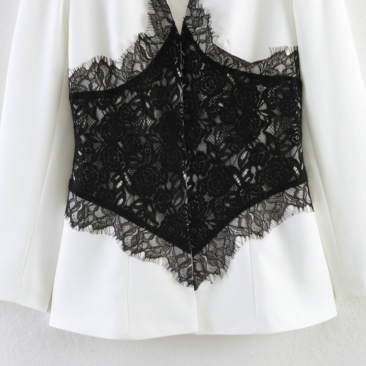 Ladies Tailored Blazer with Floral Lace Application and V-Neck Dress