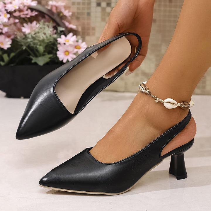 Ladies Elegant Slingback Pumps with Pointed Toe, Conical Mid-High Heel and Elastic Heel Strap Mune Fashion