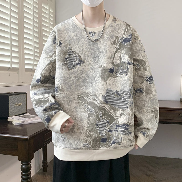 Men's Oversize Sweatshirt with Abstract Marble Print and Heavy Cotton Blend Mune Fashion
