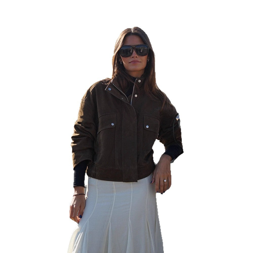 Women's short jacket made of suede leather with patch pockets Mune Fashion