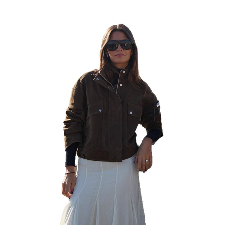 Women's short jacket made of suede leather with patch pockets Mune Fashion