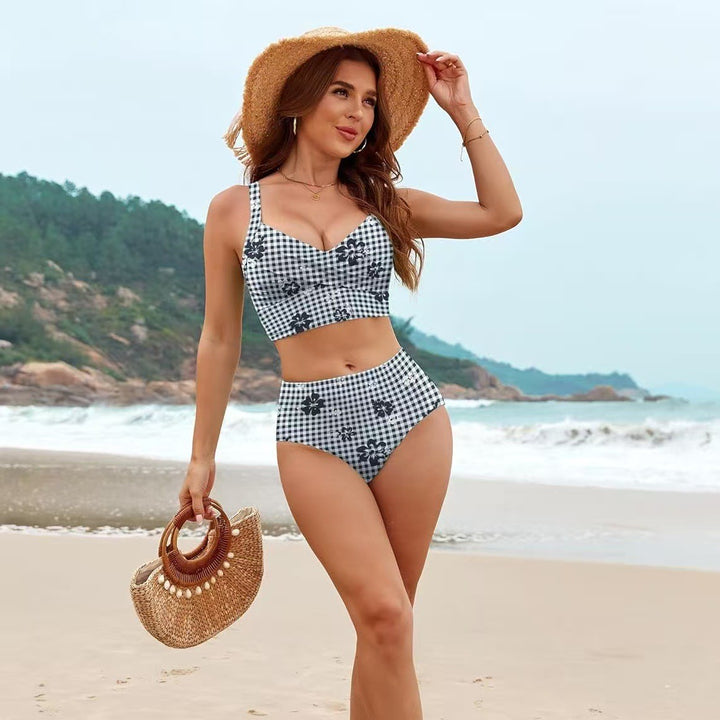 Women's Bikini Set with Floral Design and High Waist Mune Fashion