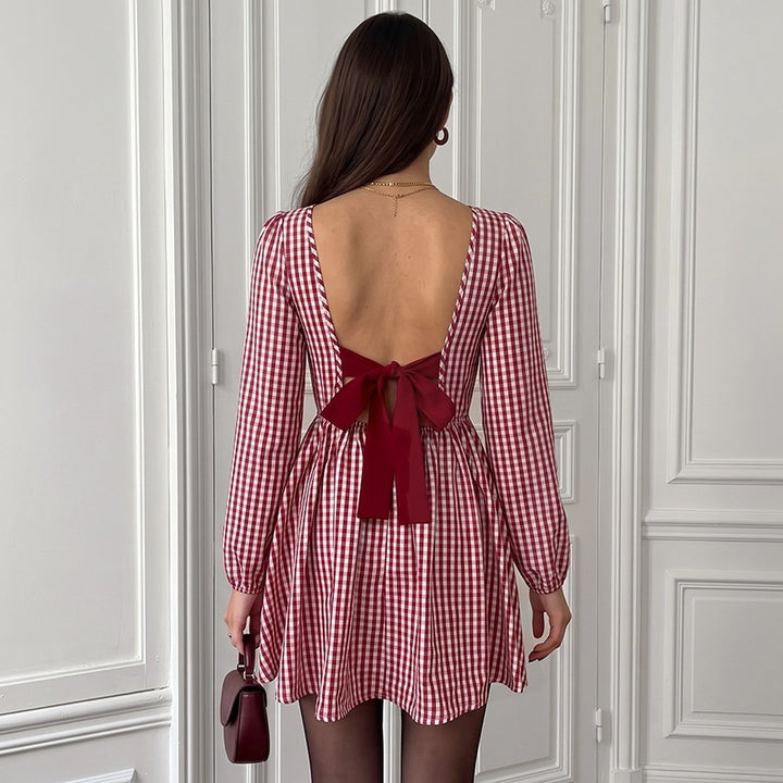 Women's V-Neck Mini Dress with Puff Sleeves Mune Fashion