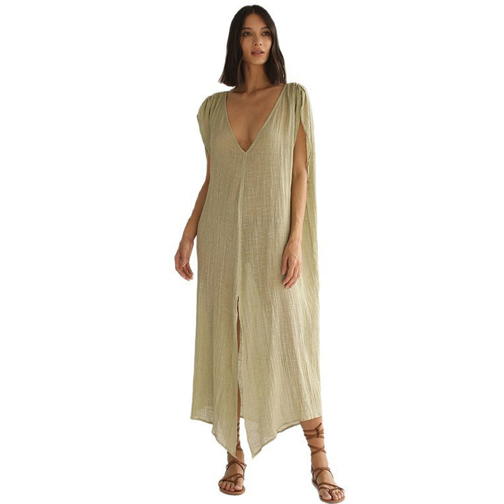 Women airy beach dress with tie belt Mune Fashion