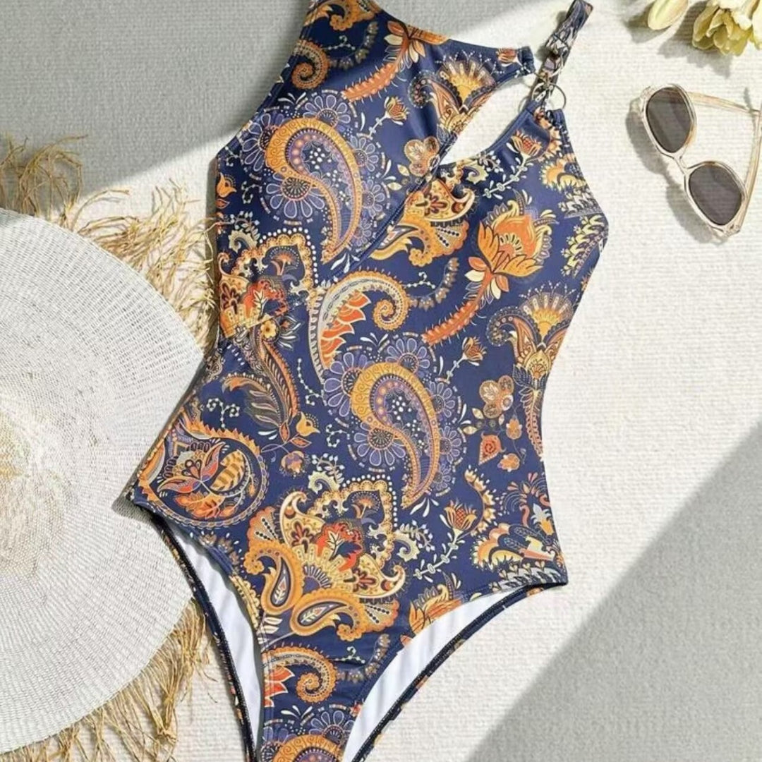 Ladies Elegant One-Piece Swimsuit with Asymmetrical Design Mune Fashion