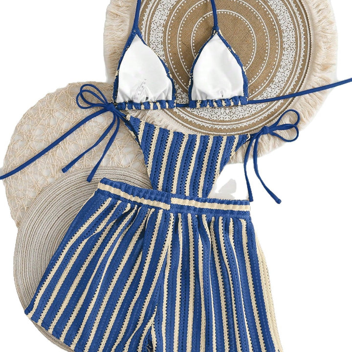 Women's bikini set with striped design and casual shorts Mune Fashion