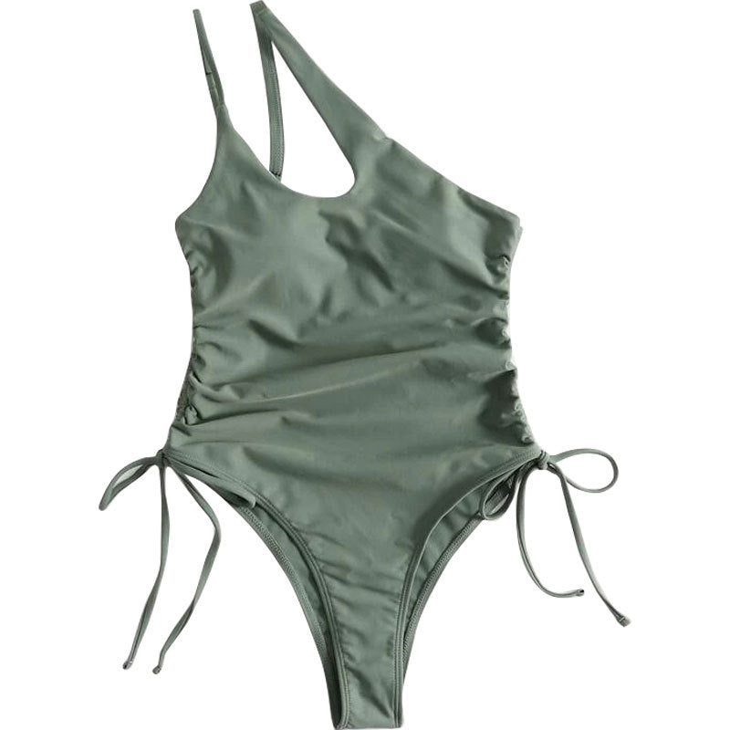 Women One-Sided Swimsuit with Playful Pattern and Slim Cut Mune Fashion