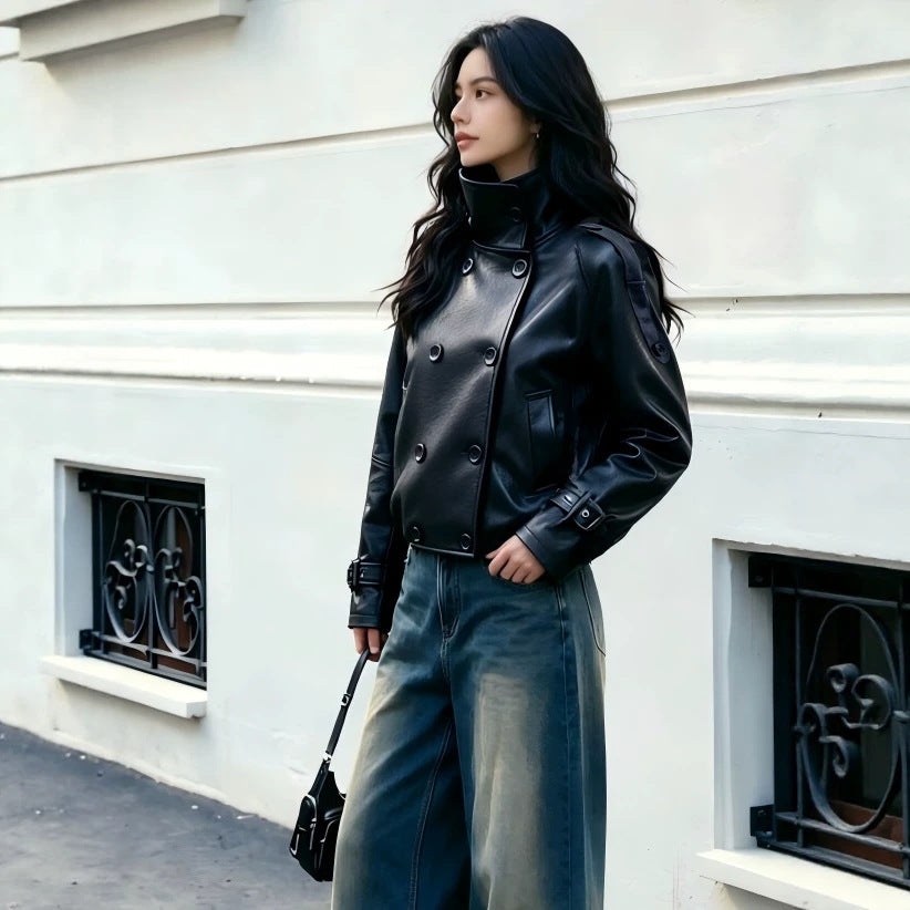 Ladies Fashionable Oversized Leather Jacket Mune Fashion