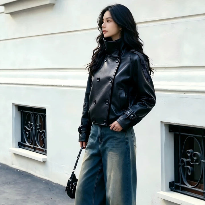 Ladies Fashionable Oversized Leather Jacket Mune Fashion