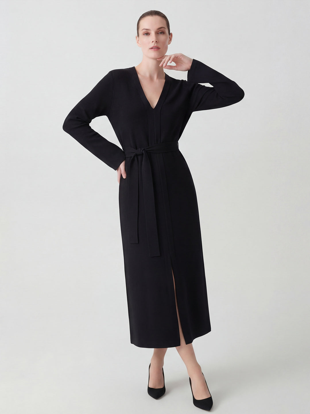 Women Elegant V-Neck Long Sleeve Midi Dress Mune Fashion