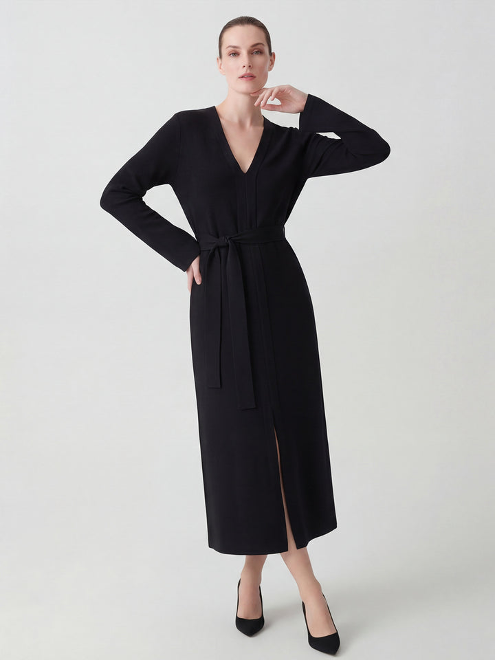 Women Elegant V-Neck Long Sleeve Midi Dress Mune Fashion