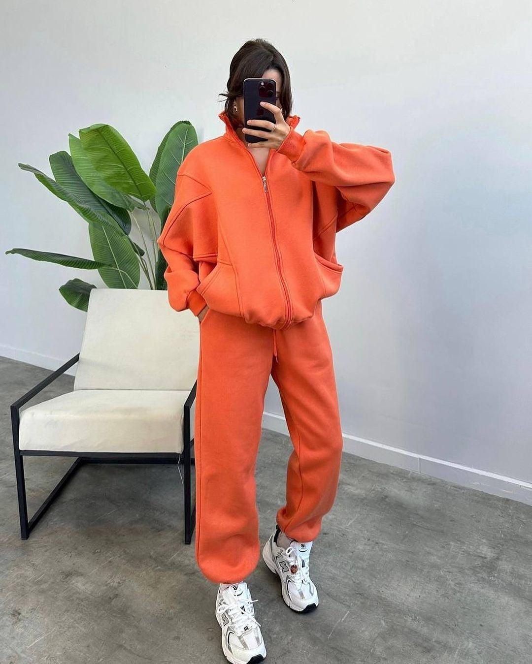 Women Oversized Fleece Set with Zipper Jacket and Loose Jogging Pants Mune Fashion