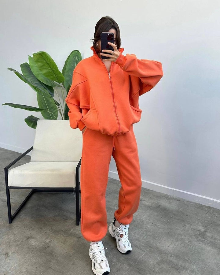 Women Oversized Fleece Set with Zipper Jacket and Loose Jogging Pants Mune Fashion
