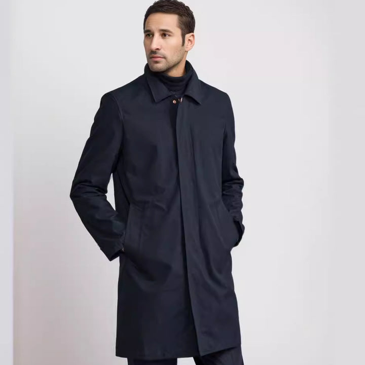 Men's Mid-Length Single-Breasted Coat with Concealed Button Placket and Tailored Silhouette Mune Fashion