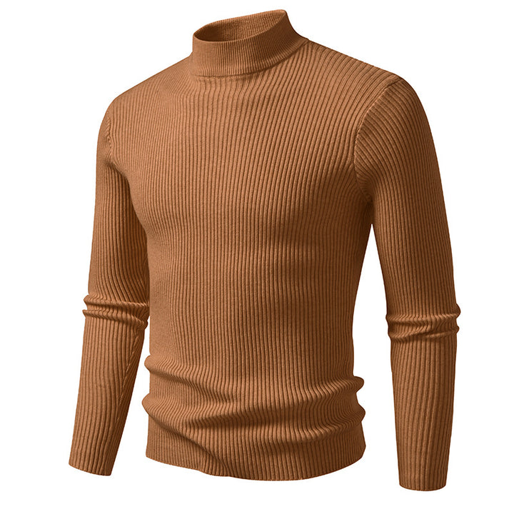Men's ribbed mock neck pullover narrow fit thermal fine knit Mune Fashion