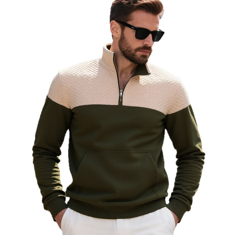 Men's quilted half-zip sweater with kangaroo pocket and stand-up collar Mune Fashion