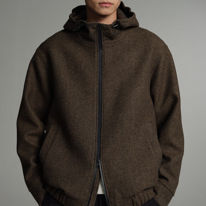 Men's Short Wool Blend Zipped Hoodie with Elastic Hem Mune Fashion