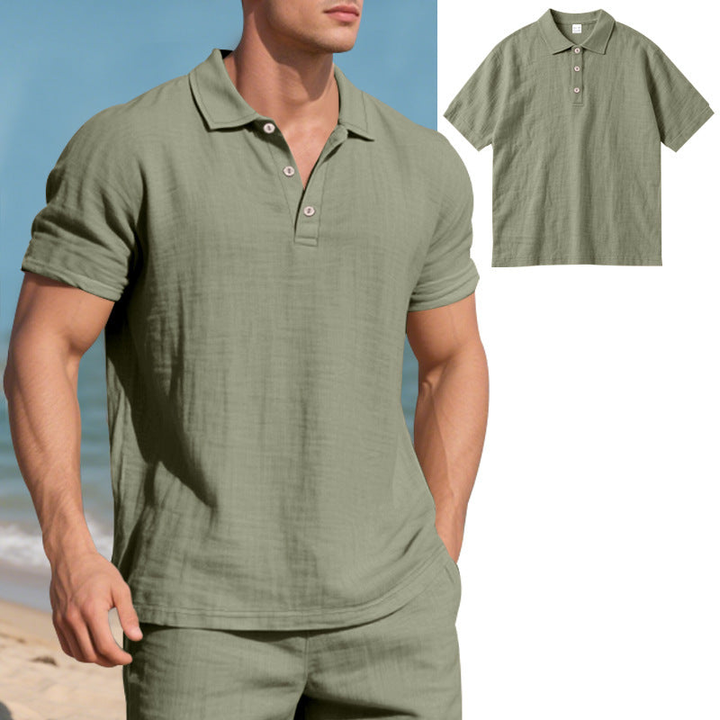 Men's breathable gauze polo shirt with open collar loose fit and button placket Mune Fashion