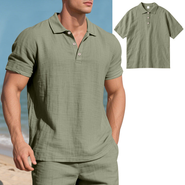 Men's breathable gauze polo shirt with open collar loose fit and button placket Mune Fashion