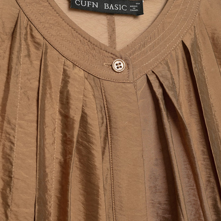 Women's Pleated Satin Cropped Blouse with Balloon Sleeves and Gathered Elastic Waist Mune Fashion