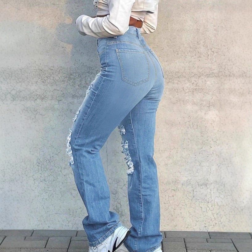 Women high-waisted ripped flared jeans with shaping comfort waistband Mune Fashion