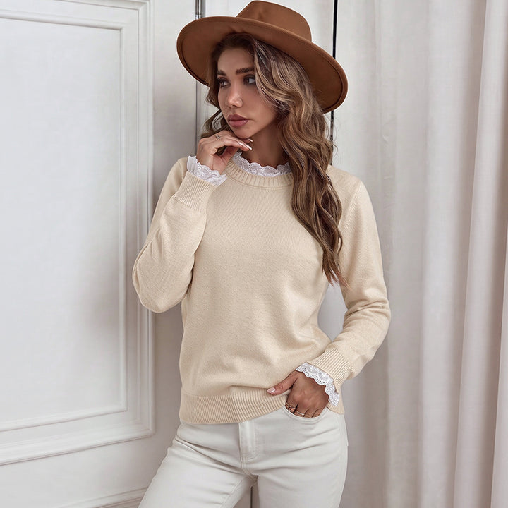 Women Elegant Pullover with Lace Details Mune Fashion