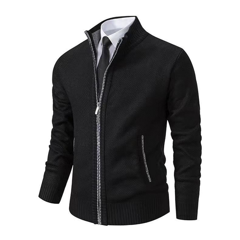 Men's knitted jacket with stand-up collar and concealed zipper Mune Fashion