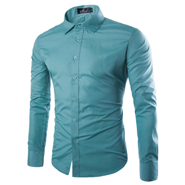 Men's tailored long sleeve business shirt with Kent collar stretch cotton blend and rounded hem Mune Fashion