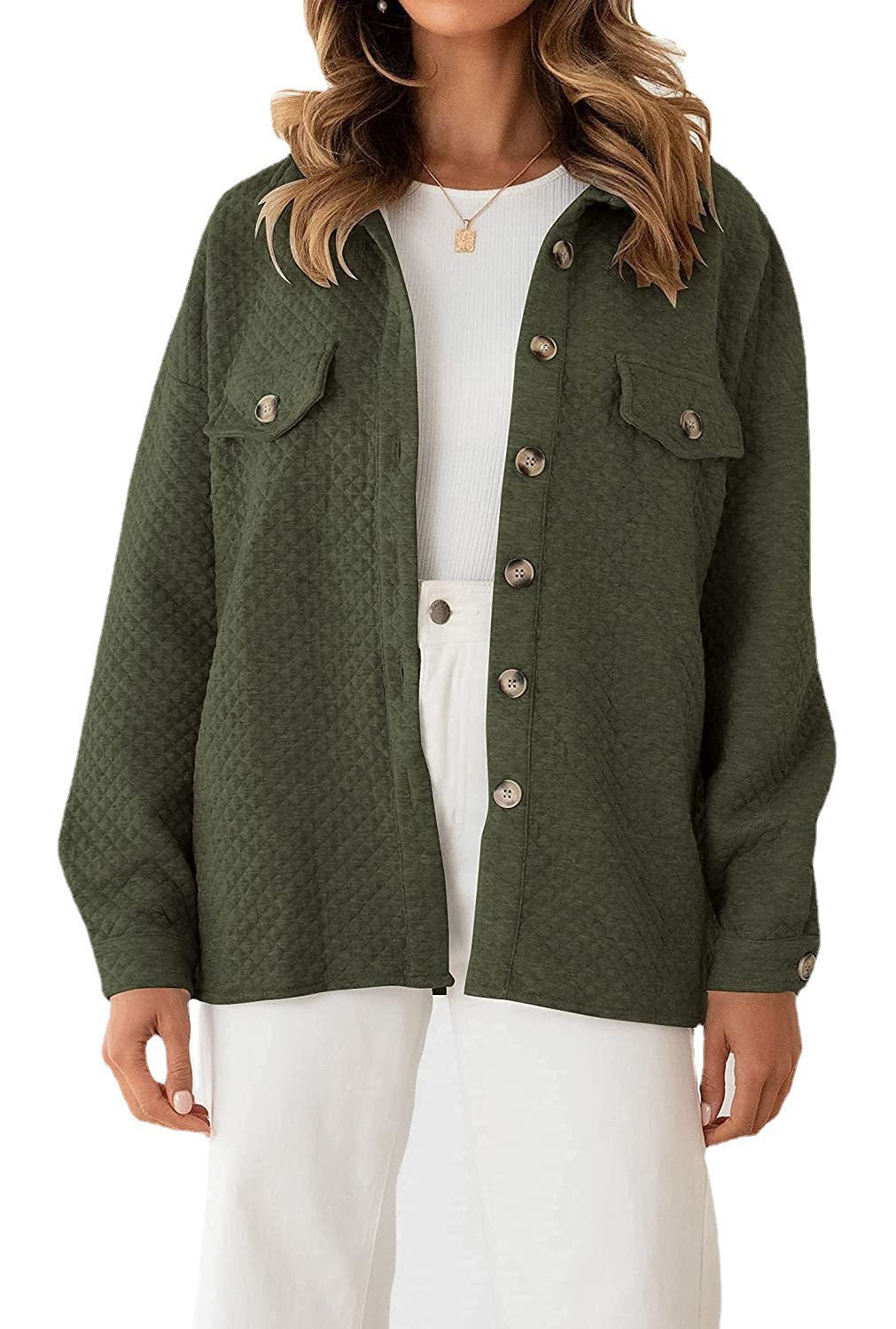 Women's quilted shirt jacket with boxy oversized fit and patch chest pockets Mune Fashion