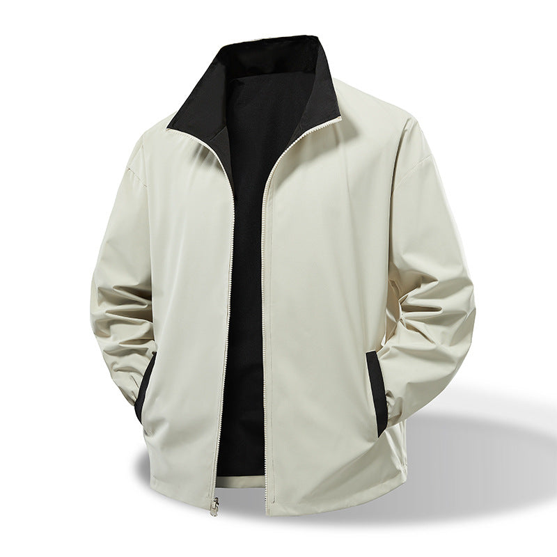 Men's Lightweight Windproof Transition Jacket with Stand-Up Collar, Contrast Sleeves & Drawstring Mune Fashion