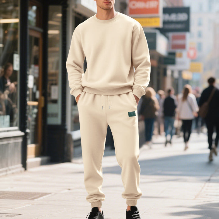 Men's relaxed-fit cotton fleece jogging pants with elastic drawstring, ribbed cuffs, and subtle patch application Mune Fashion