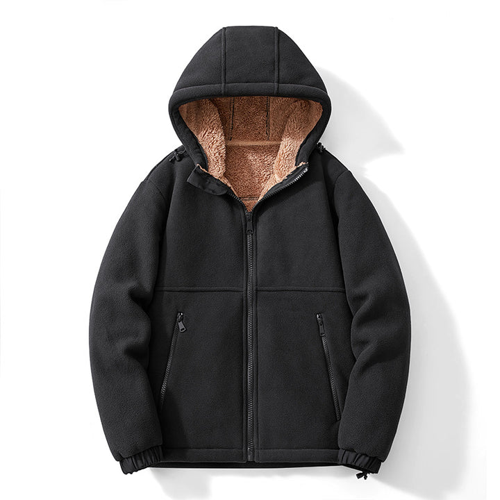 Men's fleece hooded jacket with teddy lining, zippered pockets, and adjustable hem Mune Fashion