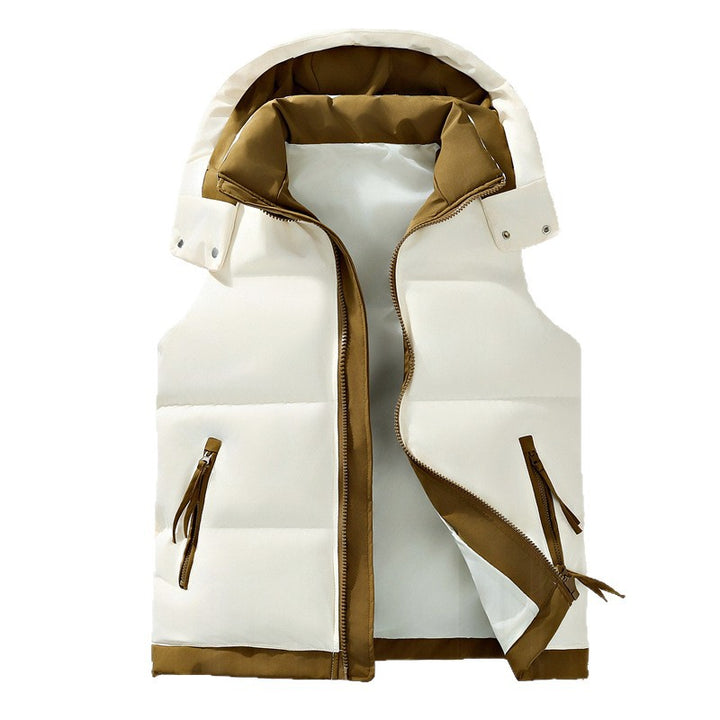 Women's urban puffer vest with detachable hood, contrasting trim and concealed two-way zipper Mune Fashion