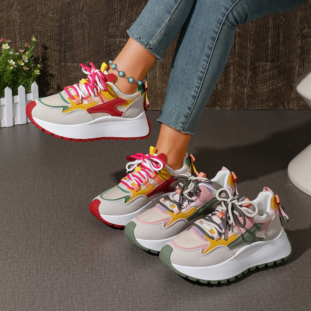 Women’s platform sneaker with layered upper material, padded heel and grippy tread sole Mune Fashion
