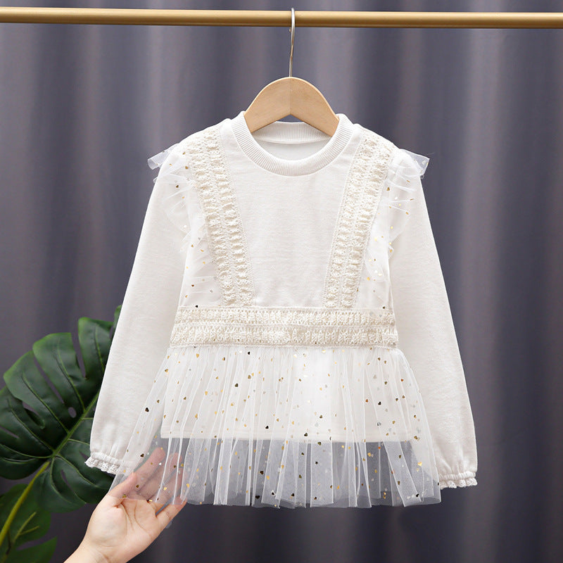 Girl's sweatshirt with ruffle details and tulle trim Mune Fashion