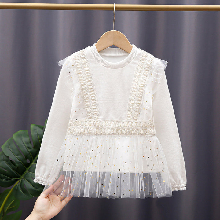 Girl's sweatshirt with ruffle details and tulle trim Mune Fashion