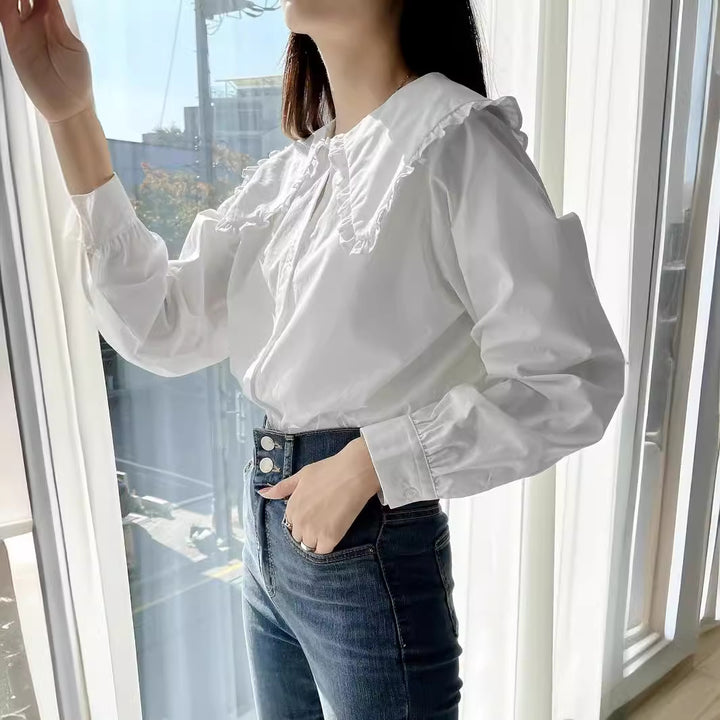 Women's blouse with oversized ruffle collar and finely crafted tailoring Mune Fashion