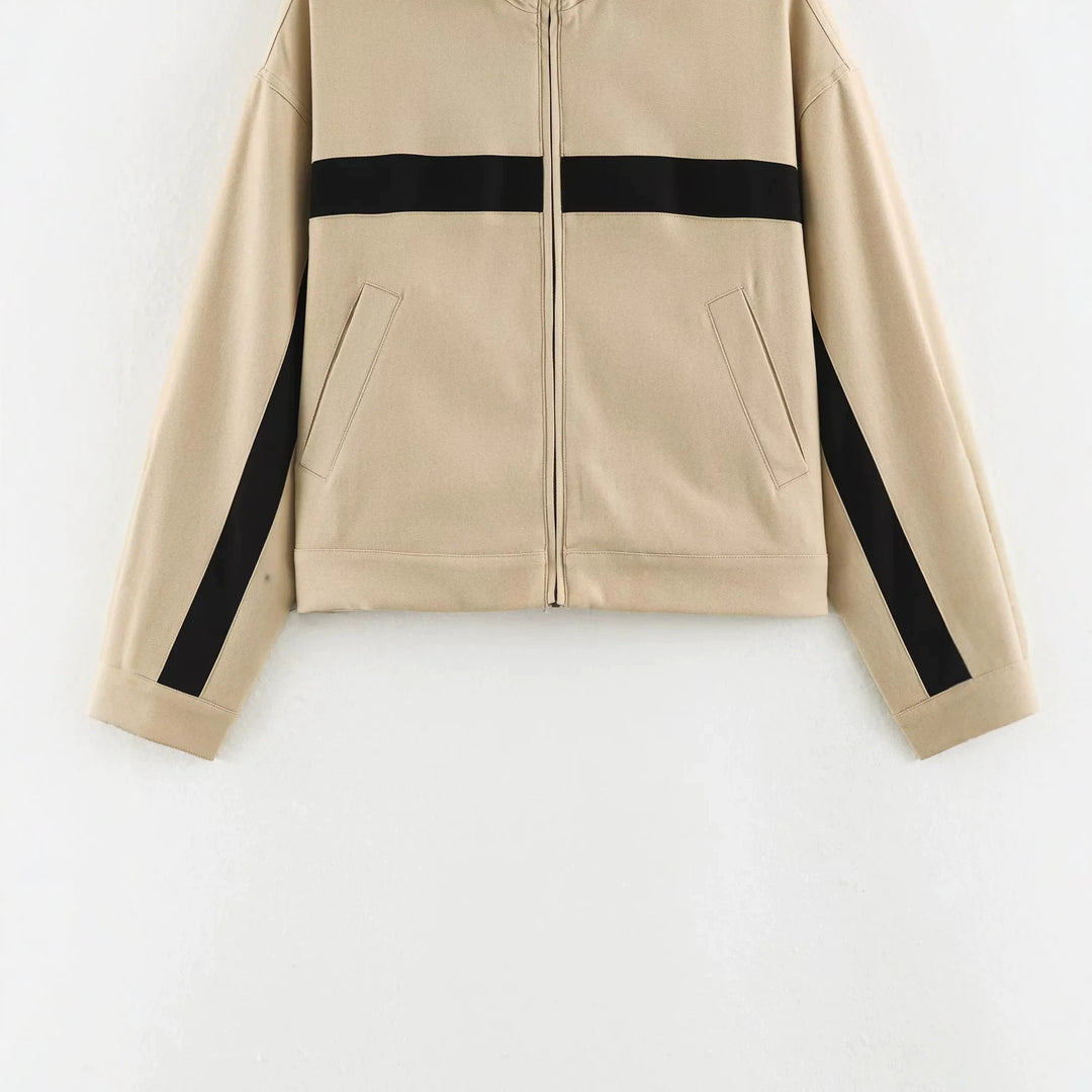 Women's sporty cropped track jacket with stand-up collar and contrasting side stripes Mune Fashion