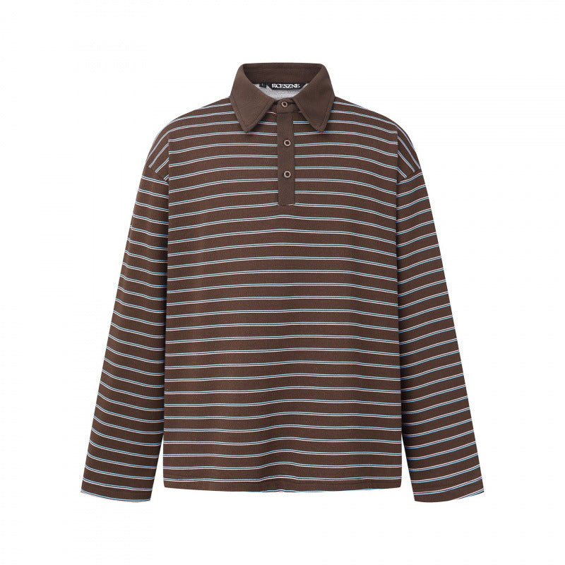 Unisex Long Sleeve Polo Shirt in Oversized Cut made from Cotton Jersey with Stripes and Henley Button Placket Mune Fashion