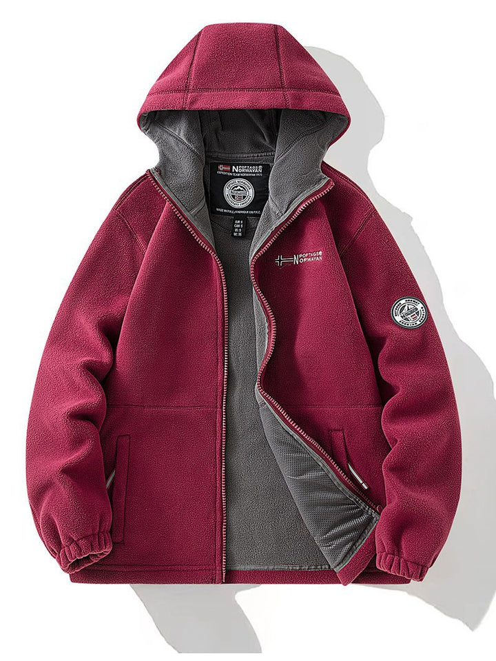 Women's Hooded Fleece Jacket in Outdoor Look with Double Layer Microfleece Lining, Zipper and Elastic Cuffs Mune Fashion