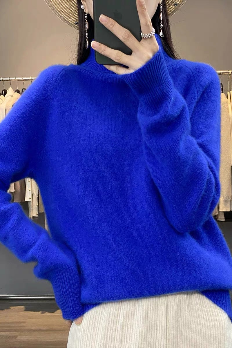 Women's Oversized Fine Knit Sweater with High Roll Neck and Side Slits Mune Fashion