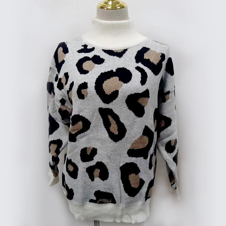 Women Oversize Turtleneck Jumper with Leo Jacquard and Ribbed Cuffs Mune Fashion