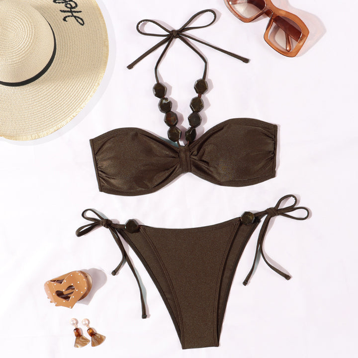 Ladies Elegant Bandeau Bikini with Decorative Pearls Mune Fashion