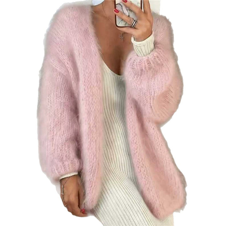 Women's Fluffy Oversize Mohair-Optic Cardigan with Open Cut and Balloon Sleeves Mune Fashion