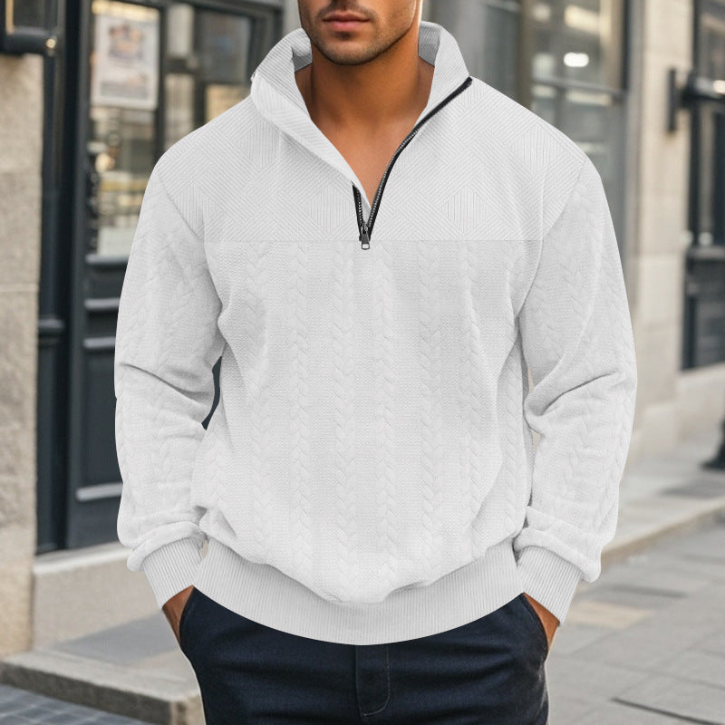 Men's structured half-zip knit pullover with stand-up collar and cable pattern Mune Fashion