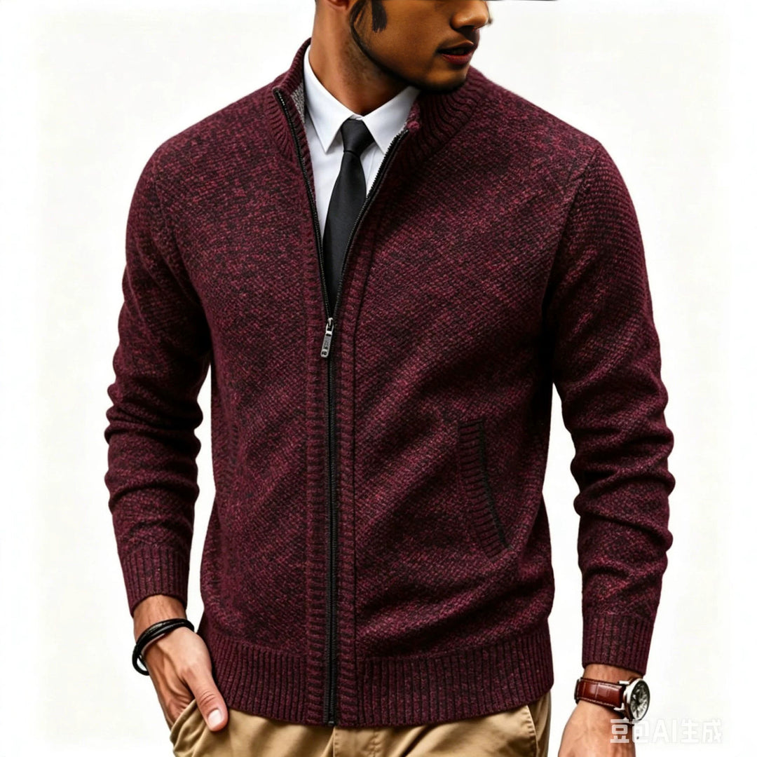 Men's structured knit cardigan with full zip and stand-up collar Mune Fashion