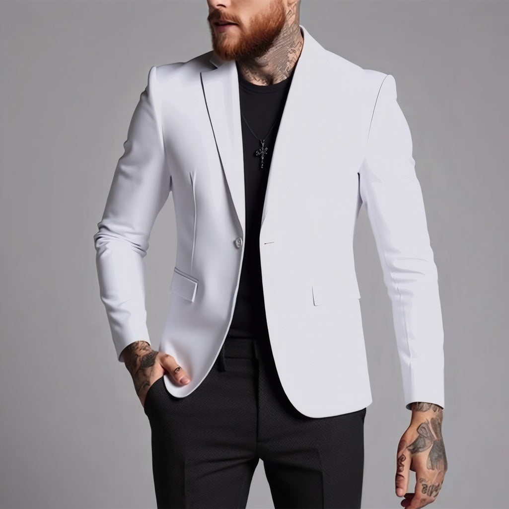Men's Tailored One-Button Blazer made of Stretch Fabric with Narrow Lapels and Flap Pockets Mune Fashion