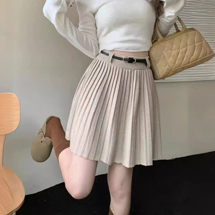 Women's Pleated Wrap Skirt with Belt Details Mune Fashion